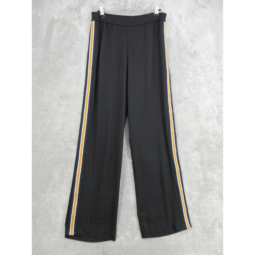 BCBGMAXAZRIA Pants Womens Size M Track Trousers Side Snap Stripe Pull On Black